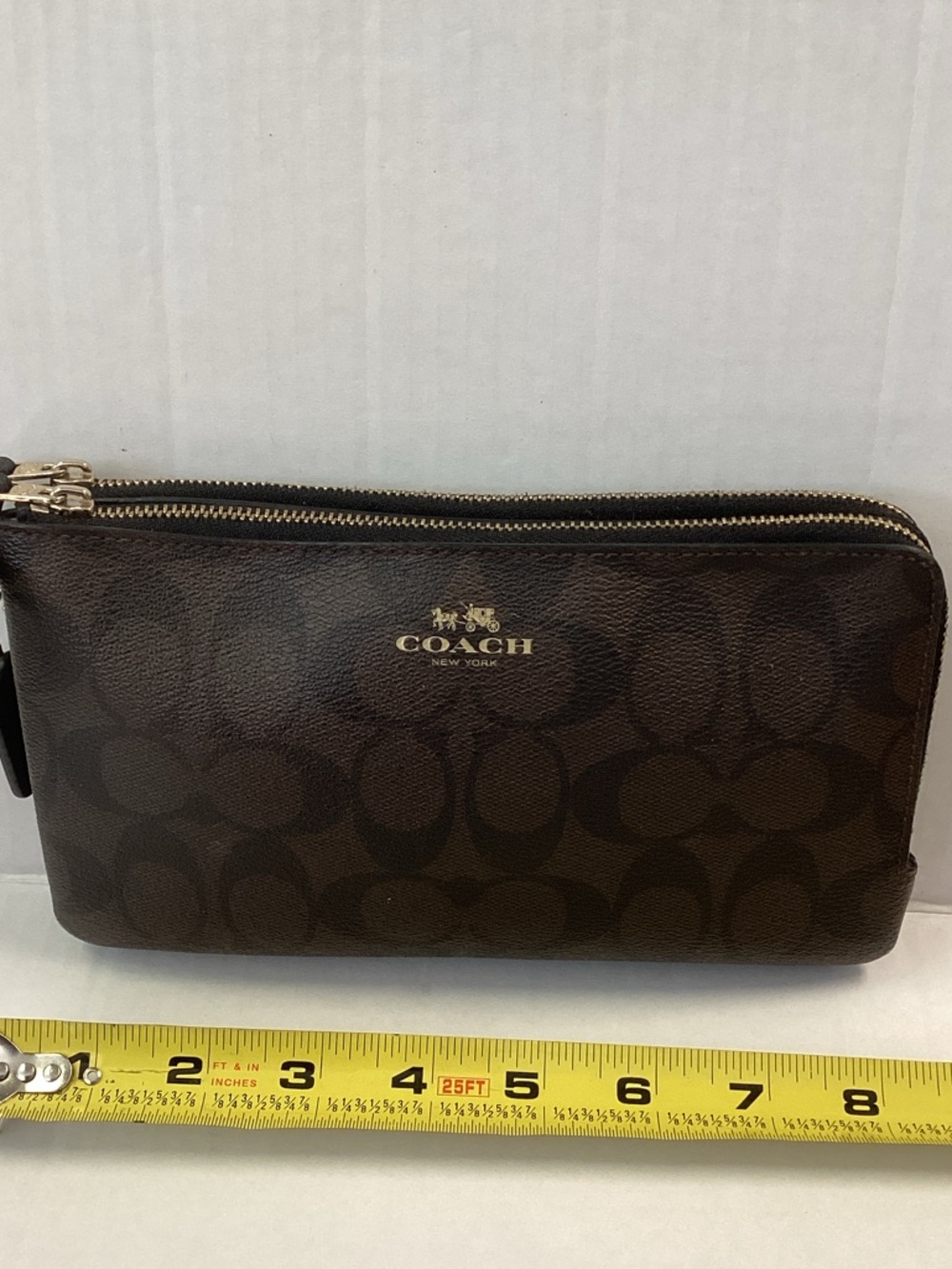 Coach Brown Signature  Double Zip Wristlet